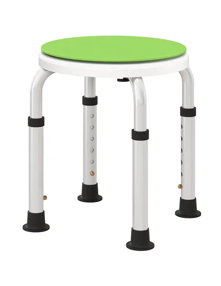 HOMCOM 360° Swivel Shower Chair, Height Adjustable Aluminium Shower Stool with Non-Slip Feet for Disabled, Elderly, Green