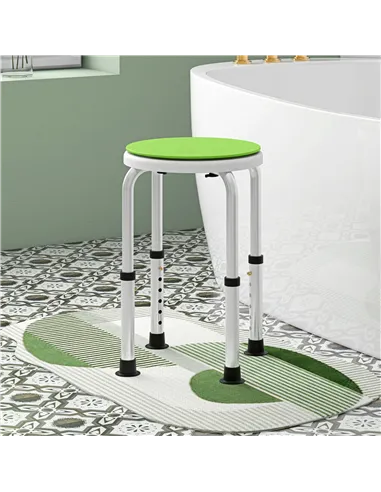 HOMCOM 360° Swivel Shower Chair, Height Adjustable Aluminium Shower Stool with Non-Slip Feet for Disabled, Elderly, Green