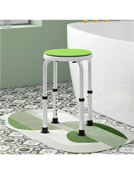 HOMCOM 360° Swivel Shower Chair, Height Adjustable Aluminium Shower Stool with Non-Slip Feet for Disabled, Elderly, Green