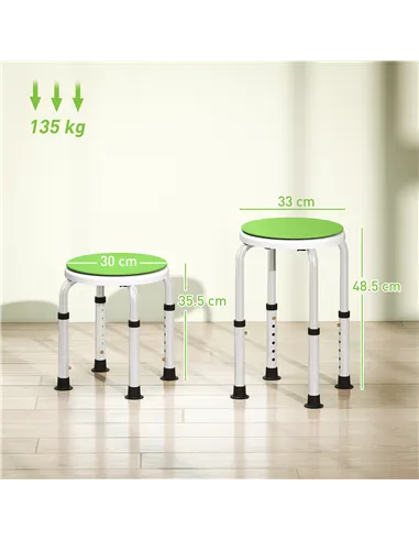 HOMCOM 360° Swivel Shower Chair, Height Adjustable Aluminium Shower Stool with Non-Slip Feet for Disabled, Elderly, Green