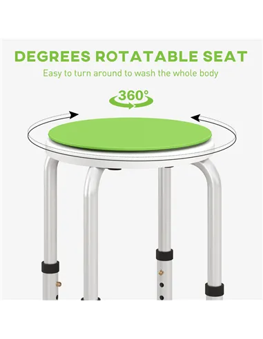 HOMCOM 360° Swivel Shower Chair, Height Adjustable Aluminium Shower Stool with Non-Slip Feet for Disabled, Elderly, Green