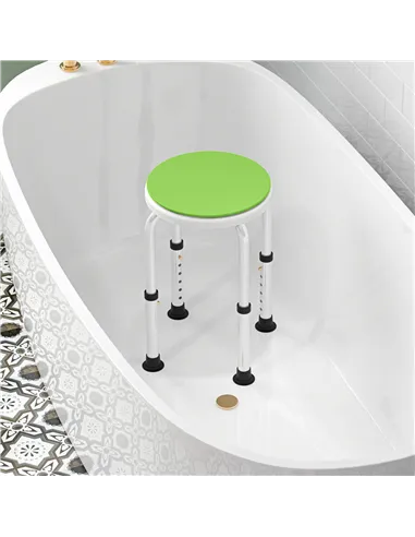 HOMCOM 360° Swivel Shower Chair, Height Adjustable Aluminium Shower Stool with Non-Slip Feet for Disabled, Elderly, Green