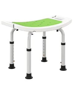 HOMCOM 6-Level Height Adjustable Aluminium Bath Room Stool Chair Shower Non-Slip Design w/ Padded Seat Drainage Holes Foot Pad, 