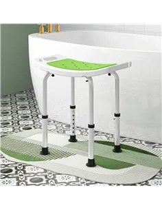 HOMCOM 6-Level Height Adjustable Aluminium Bath Room Stool Chair Shower Non-Slip Design w/ Padded Seat Drainage Holes Foot Pad,  2