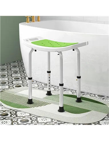 HOMCOM 6-Level Height Adjustable Aluminium Bath Room Stool Chair Shower Non-Slip Design w/ Padded Seat Drainage Holes Foot Pad, 