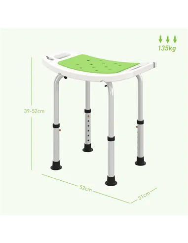 HOMCOM 6-Level Height Adjustable Aluminium Bath Room Stool Chair Shower Non-Slip Design w/ Padded Seat Drainage Holes Foot Pad, 