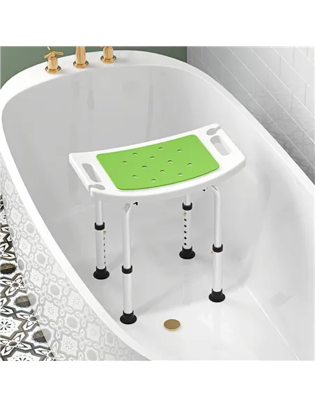 HOMCOM 6-Level Height Adjustable Aluminium Bath Room Stool Chair Shower Non-Slip Design w/ Padded Seat Drainage Holes Foot Pad, 