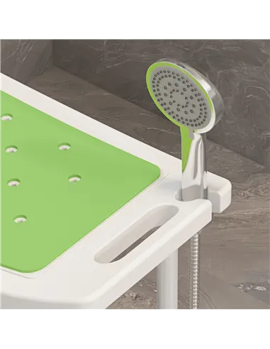 HOMCOM 6-Level Height Adjustable Aluminium Bath Room Stool Chair Shower Non-Slip Design w/ Padded Seat Drainage Holes Foot Pad, 