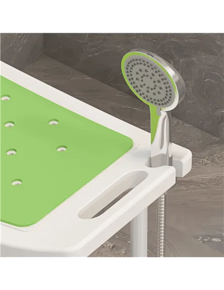 HOMCOM 6-Level Height Adjustable Aluminium Bath Room Stool Chair Shower Non-Slip Design w/ Padded Seat Drainage Holes Foot Pad, 