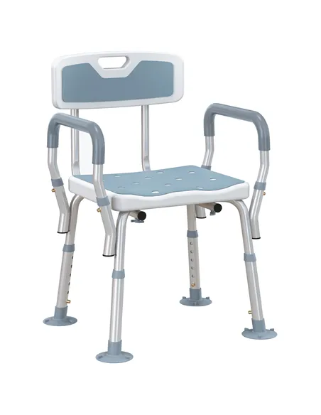 HOMCOM EVA Padded Shower Chair for the Elderly and Disabled, Height Adjustable Shower Stool with Back and Arms, 4 Suction Foot P