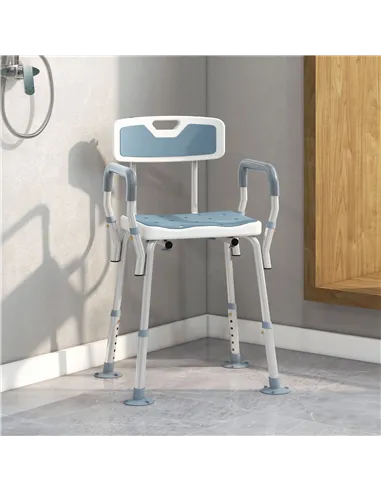 HOMCOM EVA Padded Shower Chair for the Elderly and Disabled, Height Adjustable Shower Stool with Back and Arms, 4 Suction Foot P