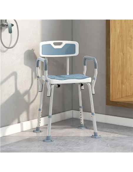 HOMCOM EVA Padded Shower Chair for the Elderly and Disabled, Height Adjustable Shower Stool with Back and Arms, 4 Suction Foot P