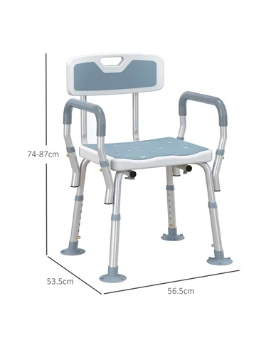 HOMCOM EVA Padded Shower Chair for the Elderly and Disabled, Height Adjustable Shower Stool with Back and Arms, 4 Suction Foot P