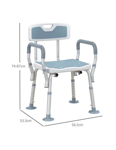 HOMCOM EVA Padded Shower Chair for the Elderly and Disabled, Height Adjustable Shower Stool with Back and Arms, 4 Suction Foot P