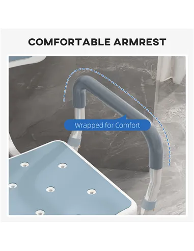 HOMCOM EVA Padded Shower Chair for the Elderly and Disabled, Height Adjustable Shower Stool with Back and Arms, 4 Suction Foot P