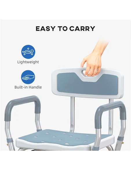 HOMCOM EVA Padded Shower Chair for the Elderly and Disabled, Height Adjustable Shower Stool with Back and Arms, 4 Suction Foot P