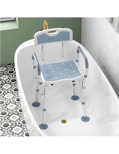 HOMCOM EVA Padded Shower Chair for the Elderly and Disabled, Height Adjustable Shower Stool with Back and Arms, 4 Suction Foot P