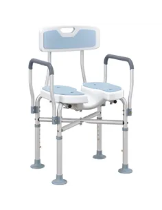 HOMCOM Aluminium Shower Chair, with Padded Seat - Light Blue