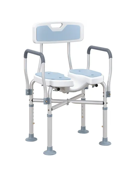 HOMCOM Aluminium Shower Chair, with Padded Seat - Light Blue