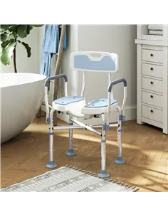 HOMCOM Aluminium Shower Chair, with Padded Seat - Light Blue 2