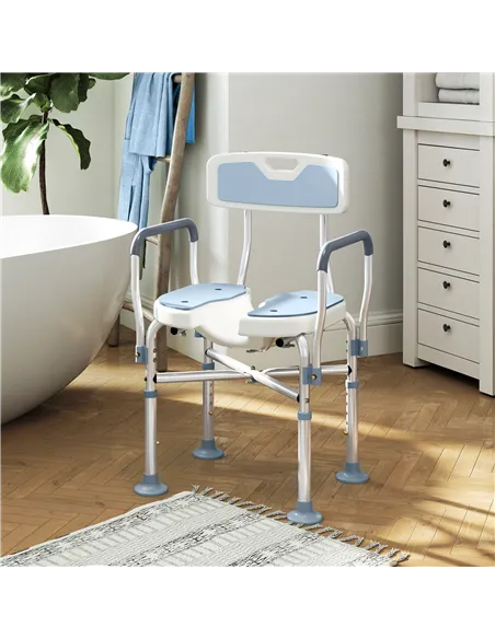 HOMCOM Aluminium Shower Chair, with Padded Seat - Light Blue