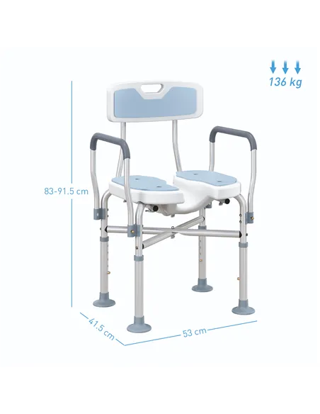 HOMCOM Aluminium Shower Chair, with Padded Seat - Light Blue