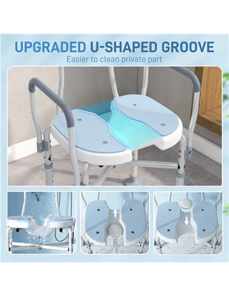 HOMCOM Aluminium Shower Chair, with Padded Seat - Light Blue
