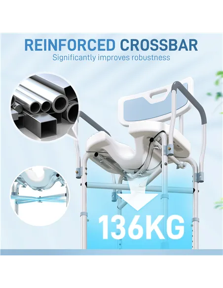 HOMCOM Aluminium Shower Chair, with Padded Seat - Light Blue