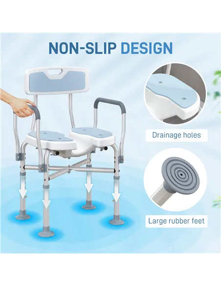 HOMCOM Aluminium Shower Chair, with Padded Seat - Light Blue