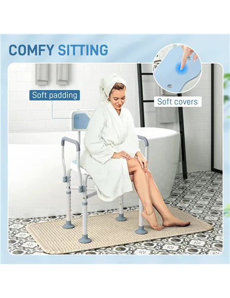HOMCOM Aluminium Shower Chair, with Padded Seat - Light Blue