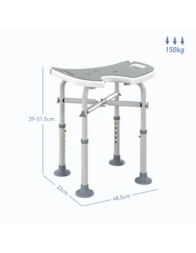 HOMCOM 39-51.5cm 'U' Seat Padded Shower Stool - Grey