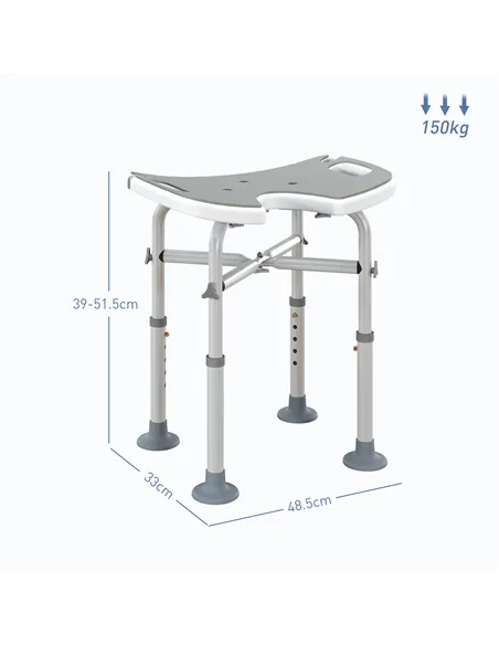 HOMCOM 39-51.5cm 'U' Seat Padded Shower Stool - Grey