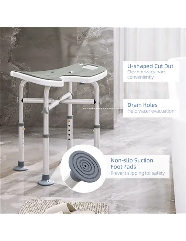 HOMCOM 39-51.5cm 'U' Seat Padded Shower Stool - Grey