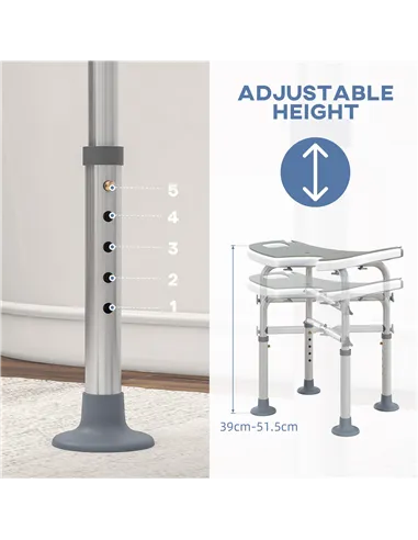 HOMCOM 39-51.5cm 'U' Seat Padded Shower Stool - Grey