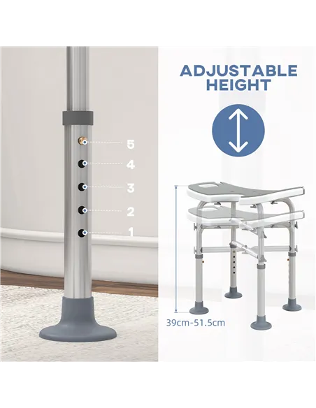HOMCOM 39-51.5cm 'U' Seat Padded Shower Stool - Grey