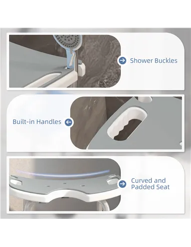 HOMCOM 39-51.5cm 'U' Seat Padded Shower Stool - Grey