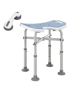 HOMCOM 39-51.5cm 'U' Seat Padded Shower Stool - Light Blue