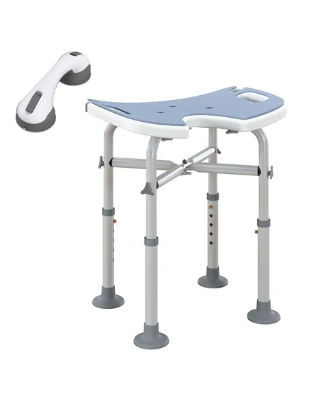 HOMCOM 39-51.5cm 'U' Seat Padded Shower Stool - Light Blue