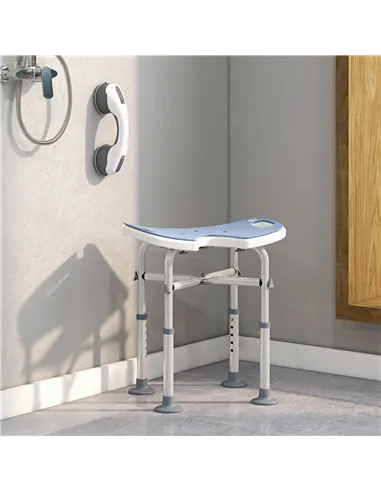 HOMCOM 39-51.5cm 'U' Seat Padded Shower Stool - Light Blue