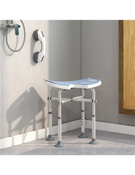 HOMCOM 39-51.5cm 'U' Seat Padded Shower Stool - Light Blue