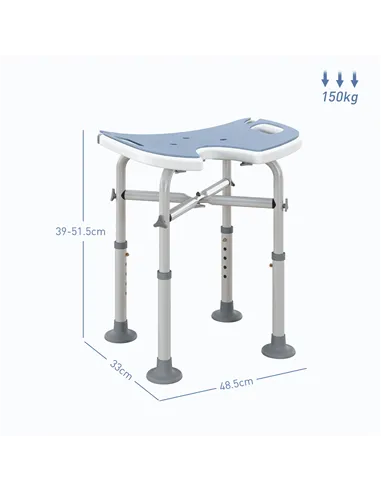 HOMCOM 39-51.5cm 'U' Seat Padded Shower Stool - Light Blue