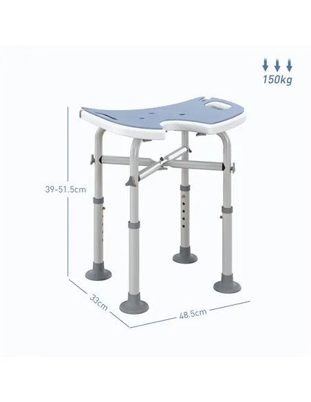 HOMCOM 39-51.5cm 'U' Seat Padded Shower Stool - Light Blue