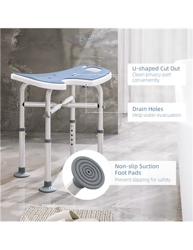 HOMCOM 39-51.5cm 'U' Seat Padded Shower Stool - Light Blue