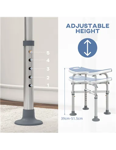 HOMCOM 39-51.5cm 'U' Seat Padded Shower Stool - Light Blue