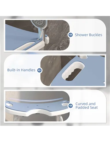 HOMCOM 39-51.5cm 'U' Seat Padded Shower Stool - Light Blue