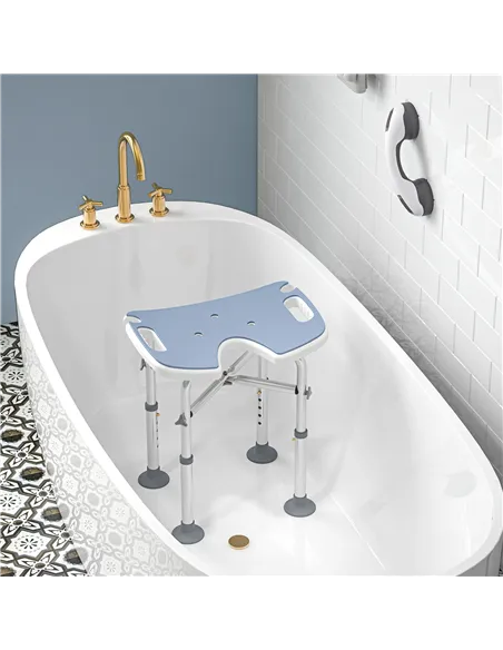 HOMCOM 39-51.5cm 'U' Seat Padded Shower Stool - Light Blue
