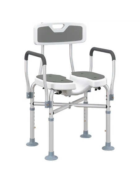 HOMCOM Shower Chair with Upgraded U-shaped Seat and Reinforced Crossbars, Height Adjustable Padded Bath Chair with Non-slip Feet