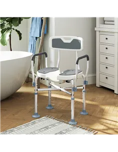 HOMCOM Shower Chair with Upgraded U-shaped Seat and Reinforced Crossbars, Height Adjustable Padded Bath Chair with Non-slip Feet 2