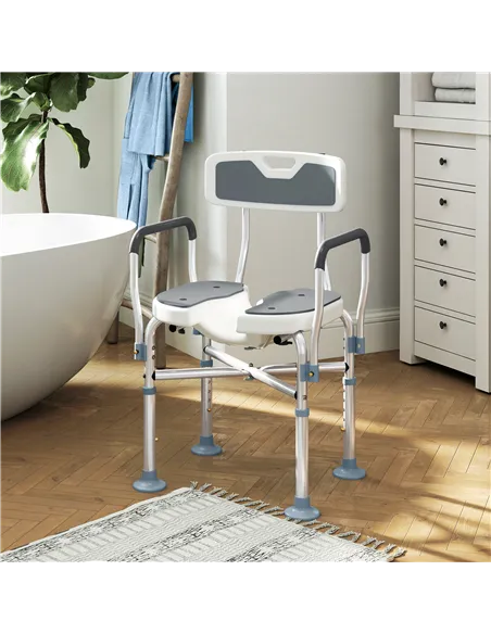 HOMCOM Shower Chair with Upgraded U-shaped Seat and Reinforced Crossbars, Height Adjustable Padded Bath Chair with Non-slip Feet