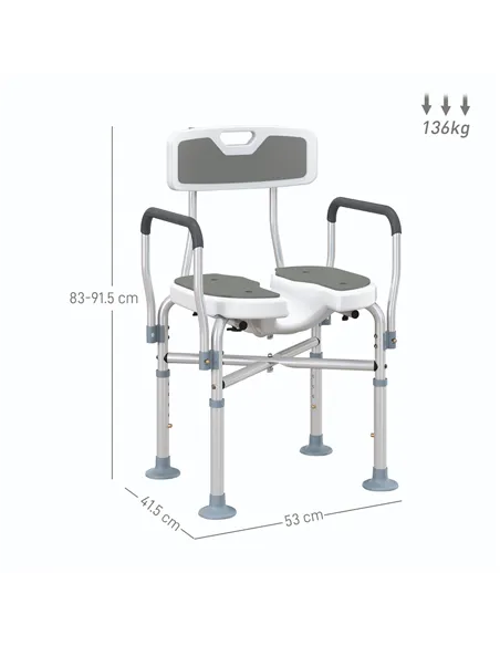 HOMCOM Shower Chair with Upgraded U-shaped Seat and Reinforced Crossbars, Height Adjustable Padded Bath Chair with Non-slip Feet